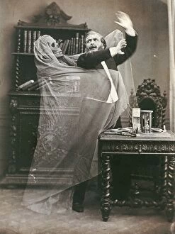 Haunted Gallery: SPIRIT PHOTOGRAPH, 1863. French illusionist Henri Robin with a ghost