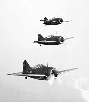 A squadron of Brewster F2A Buffalo fighter planes undergoing flight tests, 1941 A squadron of Brewster F2A Buffalo fighter planes undergoing flight tests, 1941