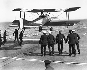 Squadron Commander Edwin Harris Dunning landing his Sopwith Pup biplane on the HMS Squadron Commander Edwin Harris Dunning landing his Sopwith Pup biplane on the HMS