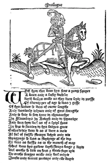 THE SQUIRE. Woodcut from the Prologue to Geoffrey Chaucers Canterbury Tales THE SQUIRE. Woodcut from the Prologue to Geoffrey Chaucers Canterbury Tales