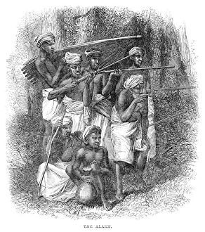 SRI LANKA: ELEPHANT CAPTURE. The Alarm. Men poised to help capture an elephant in Sri SRI LANKA: ELEPHANT CAPTURE. The Alarm. Men poised to help capture an elephant in Sri