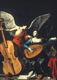 ST. CECILIA AND THE ANGEL. Oil on canvas, c1600, by Carlo Saraceni ST. CECILIA AND THE ANGEL. Oil on canvas, c1600, by Carlo Saraceni
