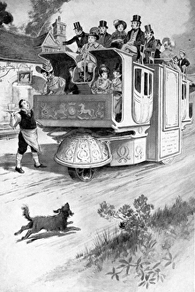 STEAM CARRIAGE, 1832. F. Churchs steam carriage, built in 1832, travelling the STEAM CARRIAGE, 1832. F. Churchs steam carriage, built in 1832, travelling the
