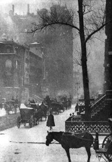 Related Images Gallery: STIEGLITZ: NEW YORK, 1903. Horses and carriages on a snowy street in New York City