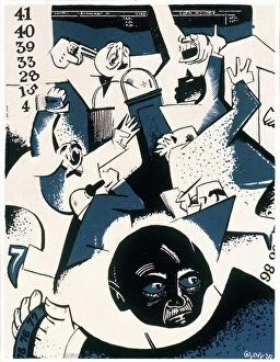 STOCK MARKET CRASH. Cartoon: New York Stock Exchange on Black Thursday, 1929. Print by William Gropper