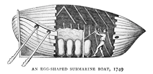 SUBMARINE, 1749. An egg-shaped submarine made in 1749. English illustration, 1899 SUBMARINE, 1749. An egg-shaped submarine made in 1749. English illustration, 1899
