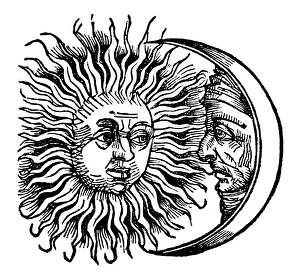 German Woodcut Depicting Sun and Moon, 1493. Art Prints
