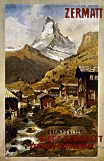 Village Gallery: SWISS TRAVEL POSTER, 1898. Poster for the Visp-Zermatt Railroad, Switzerland, 1898