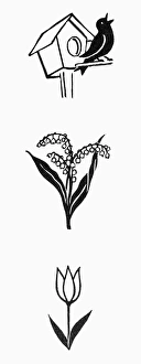 SYMBOLS: SPRING. Various symbols of spring. Woodcuts SYMBOLS: SPRING. Various symbols of spring. Woodcuts
