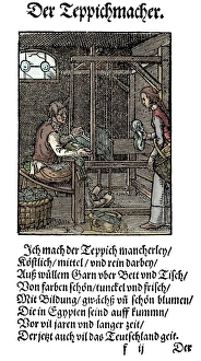 TAPESTRY WEAVER, 1568. Woodcut, 1568, by Jost Amman TAPESTRY WEAVER, 1568. Woodcut, 1568, by Jost Amman
