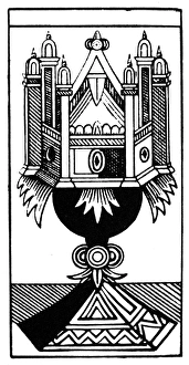 TAROT CARD: THE ACE OF CUPS. The Ace of Cups (Family). Woodcut, French, 16th century TAROT CARD: THE ACE OF CUPS. The Ace of Cups (Family). Woodcut, French, 16th century