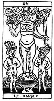 TAROT CARD: THE DEVIL. The Devil (Disease). Woodcut, French, 16th century TAROT CARD: THE DEVIL. The Devil (Disease). Woodcut, French, 16th century