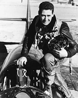 1943 Gallery: TED WILLIAMS (1918-2002). American baseball player. Photographed in the cockpit of a Grumman F9F-6