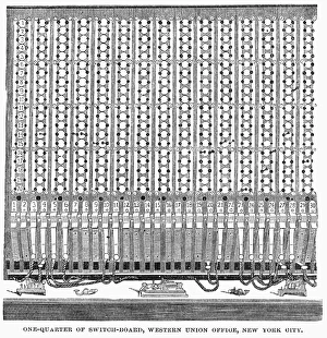 TELEGRAPHY, 1873. One-quarter of switch-board, Western Union office, New York City TELEGRAPHY, 1873. One-quarter of switch-board, Western Union office, New York City