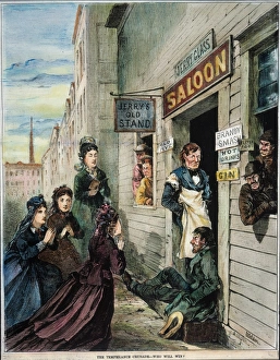 <b class=qtipBold><figcaption>Temperance Crusade, 1874</figcaption></b><br>TEMPERANCE CRUSADE, 1874. American cartoon, 1874.<br><em>© none</em> Temperance Crusade, 1874