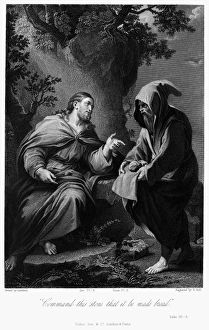 TEMPTATION OF CHRIST. Christ tempted in the wilderness. Steel engraving after TEMPTATION OF CHRIST. Christ tempted in the wilderness. Steel engraving after