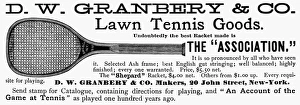 TENNIS, 1887. American magazine advertisement TENNIS, 1887. American magazine advertisement