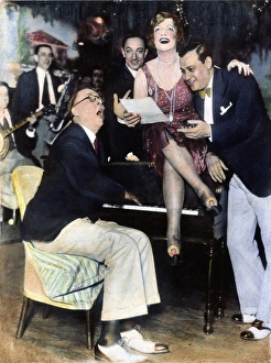 SPEAKEASY/PROHIBITION.
Texas Guinan (1884-1933), Queen of the Nightclubs, in one of the New York City speakeasies that she operated during Prohibition in the 1920s. Oil over a photograph Texas Guinan (1884-1933), Queen of the Nightclubs, in one of the New York City speakeasies that she operated during Prohibition in the 1920s. Oil over a photograph