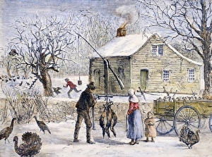 THANKSGIVING, 1882. Buying turkeys for Thanksgiving. Wood engraving, American, 1882 THANKSGIVING, 1882. Buying turkeys for Thanksgiving. Wood engraving, American, 1882