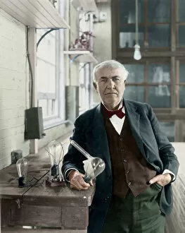 Images Dated 3rd August 2005: THOMAS EDISON (1847-1931). American inventor. With his Edison Effect lamps in his West Orange
