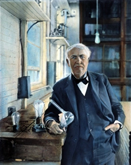 THOMAS EDISON (1847-1931). American inventor. Photographed with his 'Edison Effect' THOMAS EDISON (1847-1931). American inventor. Photographed with his 'Edison Effect'