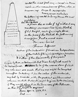 Thomas Jefferson's design for his own tombstone, with the inscription he desired Thomas Jefferson's design for his own tombstone, with the inscription he desired