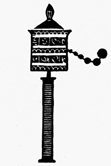 <b class=qtipBold><figcaption>Tibetan prayer wheel. Line engraving</figcaption></b><br>BUDDHISM: PRAYER WHEEL. Tibetan prayer wheel. Line engraving.<br><em>© none</em> Tibetan prayer wheel. Line engraving
