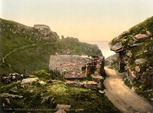TINTAGEL CASTLE. View of the ruins of Tintagel Castle in Cornwall, England, said TINTAGEL CASTLE. View of the ruins of Tintagel Castle in Cornwall, England, said
