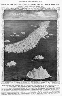 TITANIC: ICEBERG, 1912. The ice which sank the Titanic. The single cross, on the left-hand side of the ice-floe