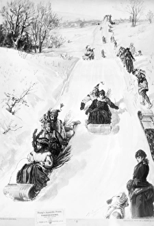 TOBOGGANING, 1886. Lithograph, American, 1886 TOBOGGANING, 1886. Lithograph, American, 1886