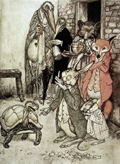 The Tortoise and the Hare. Illustration by Arthur Rackham (1867-1939) for Aesops fable