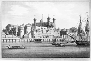 TOWER OF LONDON, 1795. The Tower of London on the River Thames. Lithograph, English TOWER OF LONDON, 1795. The Tower of London on the River Thames. Lithograph, English
