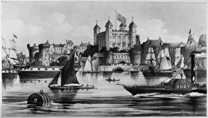 TOWER OF LONDON, c1875. The Tower of London on the River Thames. Lithograph, English TOWER OF LONDON, c1875. The Tower of London on the River Thames. Lithograph, English