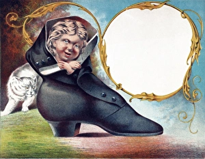 TRADE CARD, c1871. A merchant trade card with a child in a boot. Chromolithograph TRADE CARD, c1871. A merchant trade card with a child in a boot. Chromolithograph