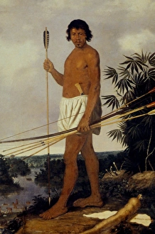 TUPINAMBA NATIVE INDIAN MAN of Brazil, with bow and arrows TUPINAMBA NATIVE INDIAN MAN of Brazil, with bow and arrows