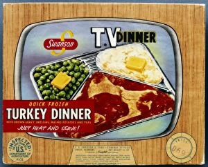 Turkey Gallery: TV DINNER, 1954. Packaging for Swansons turkey TV dinner, 1954