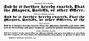 TYPOGRAPHY, 1825. Double pica black, a typeface from the catalog of Baker & Greele TYPOGRAPHY, 1825. Double pica black, a typeface from the catalog of Baker & Greele