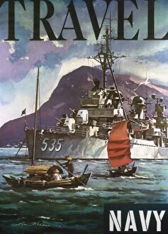 Related Images Collection: U. S. NAVY TRAVEL POSTER. Travel. Lithograph recruiting poster for the U. S. Navy, probably 1930s