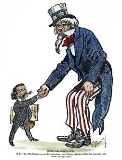 UNCLE SAM, 1902. Uncle Sam greets Cuba. Cartoon by Thomas Fleming, 1902