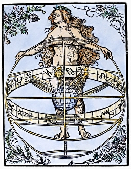 URANIA, 1502. Urania, the muse of astronomy, holding an armillary sphere with the zodiac URANIA, 1502. Urania, the muse of astronomy, holding an armillary sphere with the zodiac