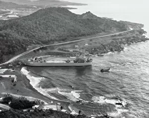 The USS Terrebonne Parish (LST-1156) tank landing ship docking at Windmill Beach, Guantanamo Bay, Cuba