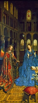VAN EYCK: ANNUNCIATION. The Annunciation. Oil on canvas, Jan van Eyck, c1435 VAN EYCK: ANNUNCIATION. The Annunciation. Oil on canvas, Jan van Eyck, c1435