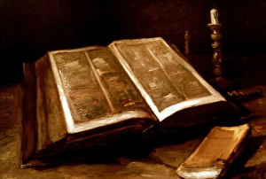 VAN GOGH: BIBLE, 1885. The open Bible. Oil on canvas, Nuenen, by Vincent Van Gogh VAN GOGH: BIBLE, 1885. The open Bible. Oil on canvas, Nuenen, by Vincent Van Gogh