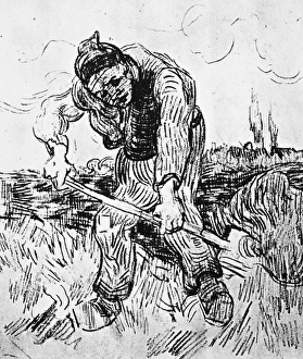 VAN GOGH: PEASANT HOEING. 'Peasant Hoeing.' Pencil drawing, by Vincent Van Gogh VAN GOGH: PEASANT HOEING. 'Peasant Hoeing.' Pencil drawing, by Vincent Van Gogh