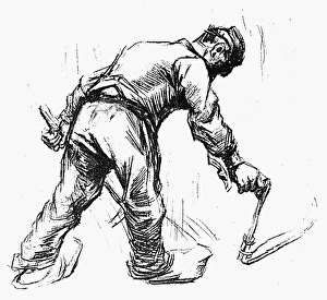VAN GOGH: PEASANT MOWING. Peasant Mowing. Pencil drawing, by Vincent Van Gogh, 1885 VAN GOGH: PEASANT MOWING. Peasant Mowing. Pencil drawing, by Vincent Van Gogh, 1885