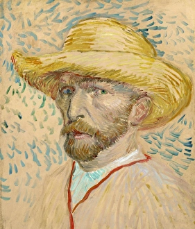 VAN GOGH: SELF PORTRAIT. 'Self Portrait with Straw Hat.' Oil on canvas, Vincent VAN GOGH: SELF PORTRAIT. 'Self Portrait with Straw Hat.' Oil on canvas, Vincent