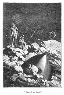 VERNE: ROUND THE MOON. I fancy I see them. Wood engraving after a drawing by Emile Bayard VERNE: ROUND THE MOON. I fancy I see them. Wood engraving after a drawing by Emile Bayard