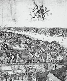 VIEW OF LONDON, 1647. Detail of Wenceslaus Hollars Long View of London, England from the Bankside, 1647