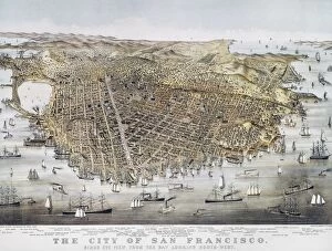 VIEW OF SAN FRANCISCO, 1878. Bird's-eye view of San Francisco from the Bay