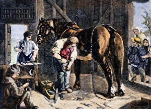 Images Dated 5th July 2012: THE VILLAGE BLACKSMITH. Line engraving, American, 1862, after a painting by Richard Elmore
